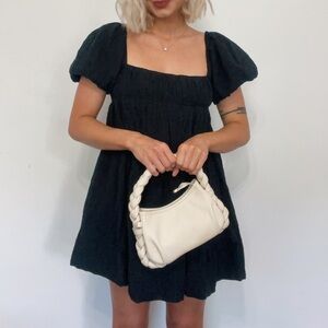 Free People Puff Sleeve Babydoll Black Mini Dress